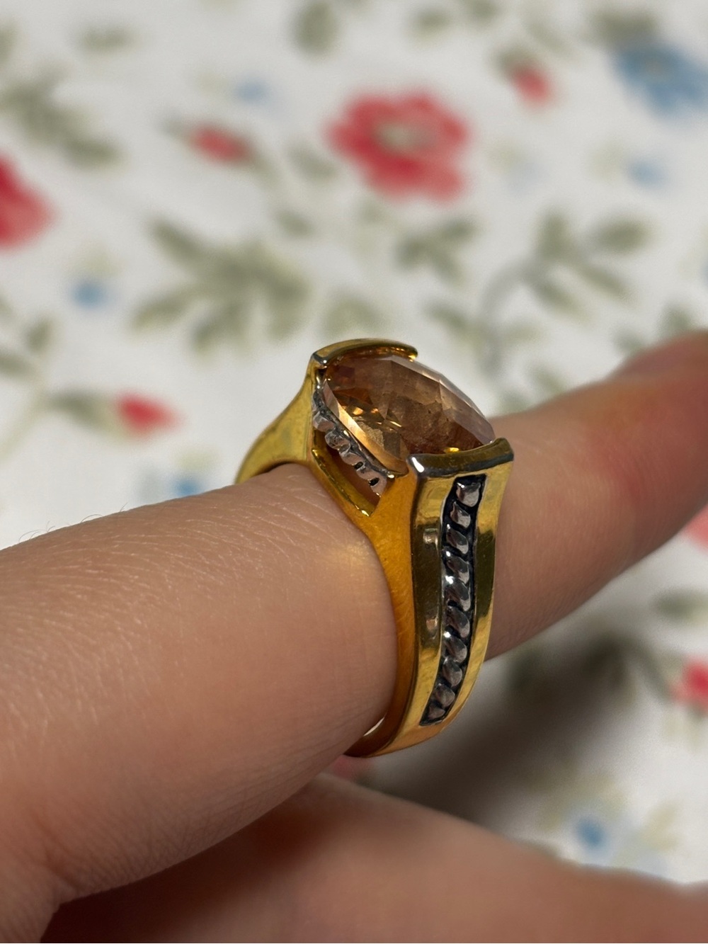 Gold-Tone Premier Designs (PD) Women’s Ring with Dark Champagne Stone Size 7